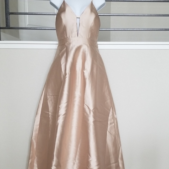 Fancy Champagne Gold Backless Dress - Picture 1 of 5